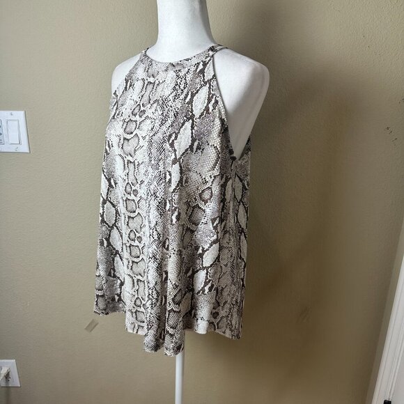 Olivia Grey Halter Neck Snakeskin Print Neutral Tone Tank Top Blouse Size Medium - Picture 3 of 8